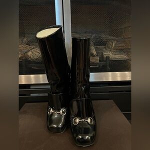 Gucci Black Patent Leather Ankle Boots with Silver Accents